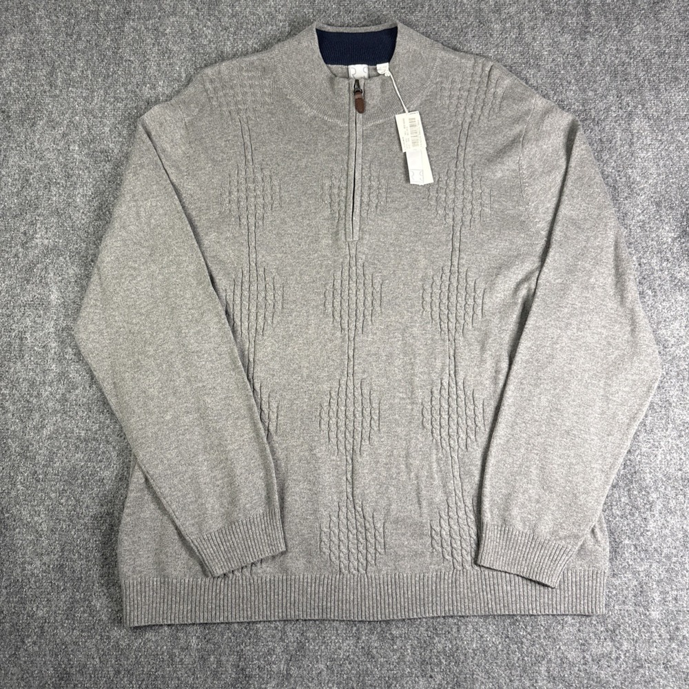 Raffi Men's Wool Cashmere Mock Neck Quarter Zip Sweater XL Gray Cable Knit‎